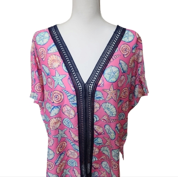 Simply Southern Pink Shell Pattern Beach Swim Coverup Poncho, Size Small Medium - Picture 4 of 12